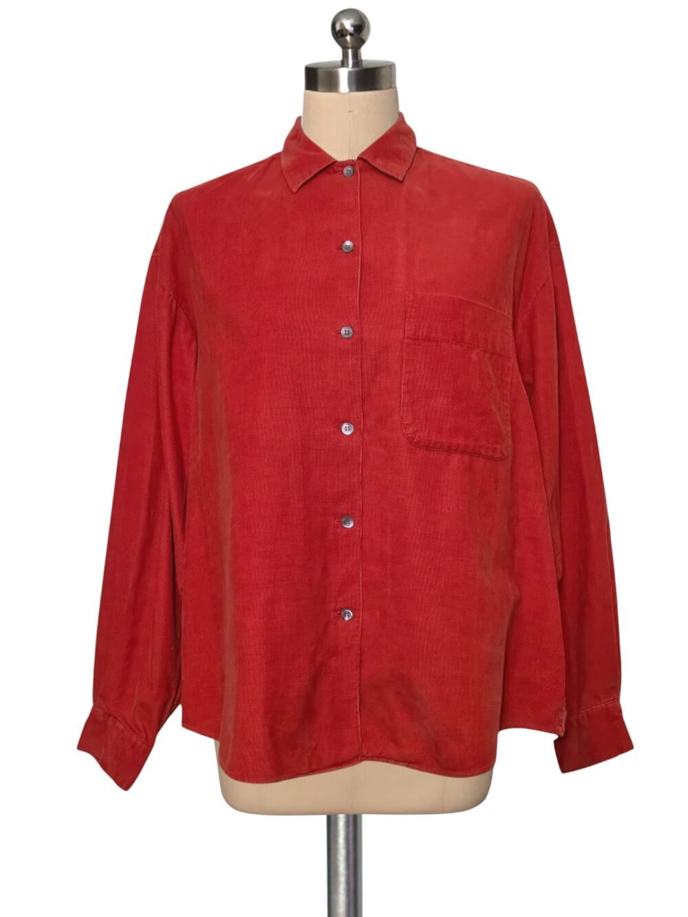 Vintage 80's 90's Esprit Red Boxy Oversized Corderoy Button Front Blouse top S